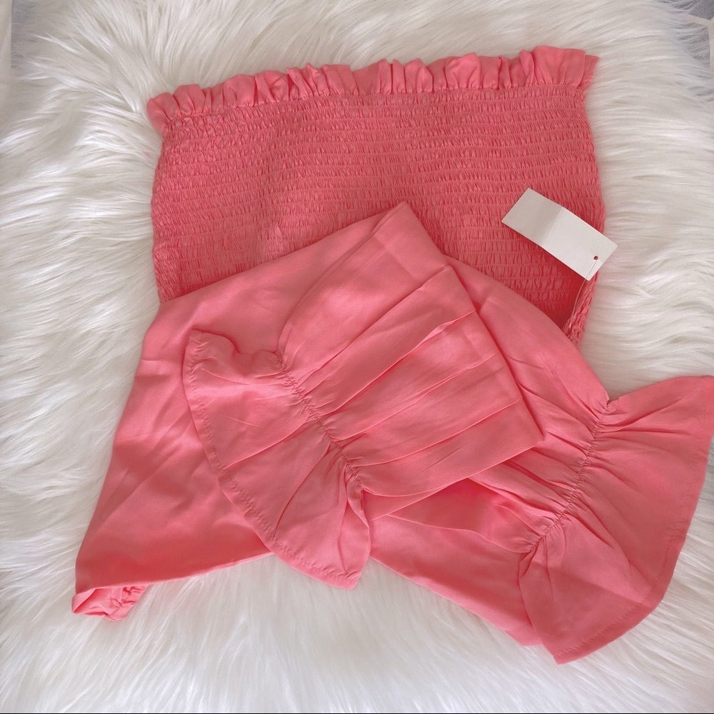 🆕 True Destiny Women’s Smocked Solid Ruffle Pink Peasant Off-the-shoulder Top - Picture 6 of 8